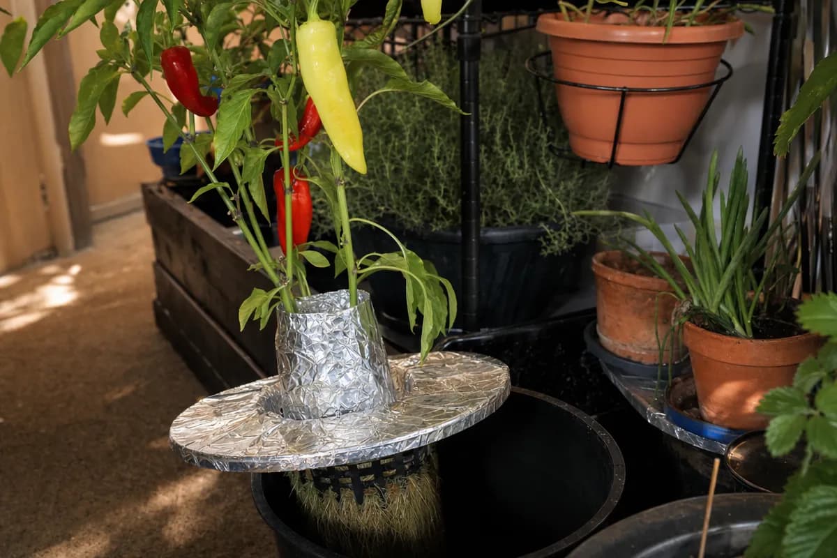 A simple Kratky method hydroponic setup with plant roots suspended in nutrient solution
