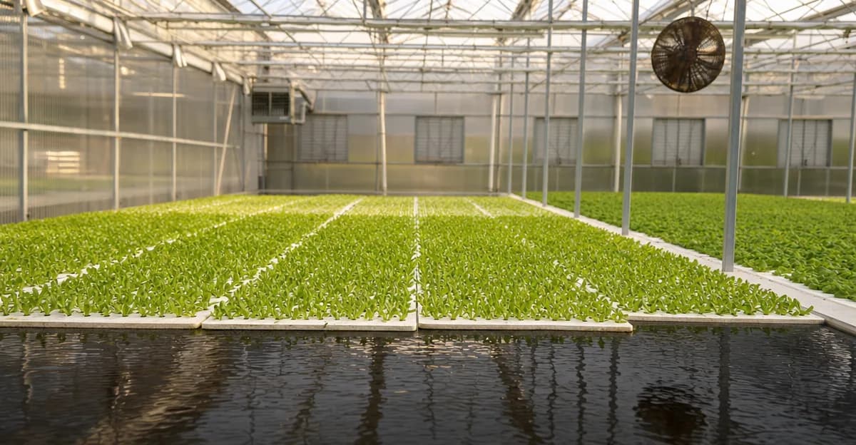 A hydroponic pH meter reading above 7 over a nutrient reservoir with an upward arrow, showing pH climbing