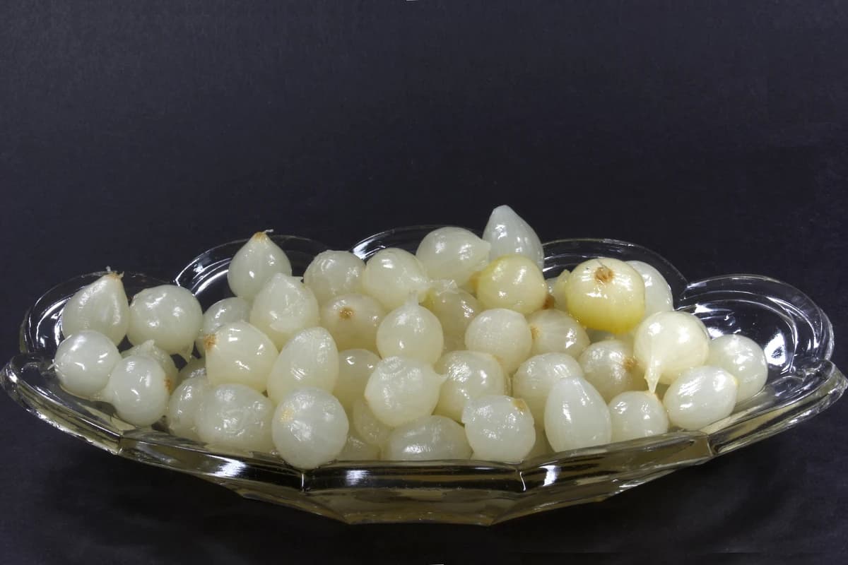Cluster of small white pearl onions